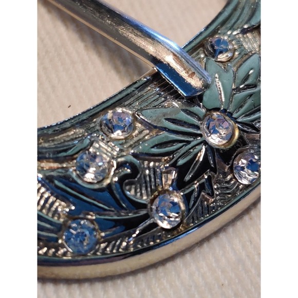 SILVER TONED DECORATIVE FLORAL FRAME STYLE WESTERN BELT BUCKLE CLEAR RHINESTONES - Picture 2 of 8
